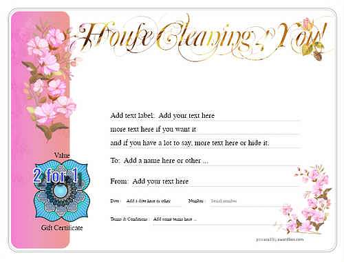 house cleaning gift certificate style8 pink template image-694 downloadable and printable with editable fields