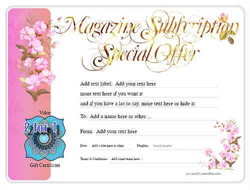 magazine subscription gift certificate style8 pink template image-746 downloadable and printable with editable fields
