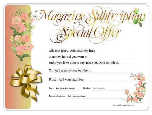magazine subscription gift certificate style8 red template image-745 downloadable and printable with editable fields