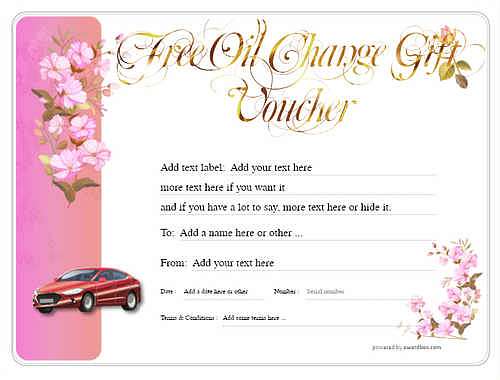 oil change gift certificate style8 pink template image-252 downloadable and printable with editable fields