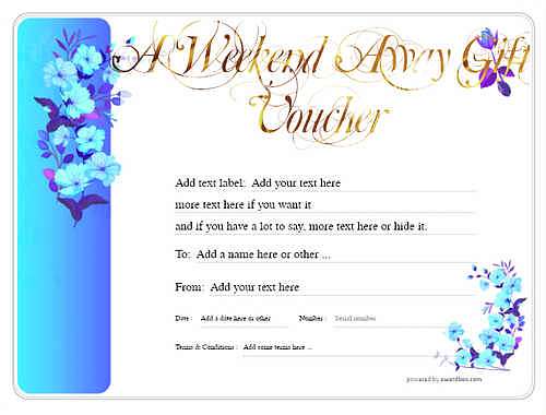 weekend away  gift certificate style8 blue template image-358 downloadable and printable with editable fields