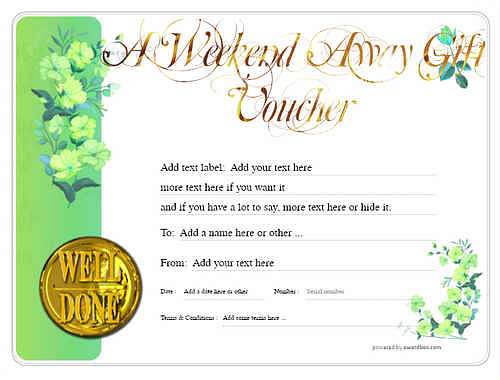 weekend away  gift certificate style8 green template image-357 downloadable and printable with editable fields