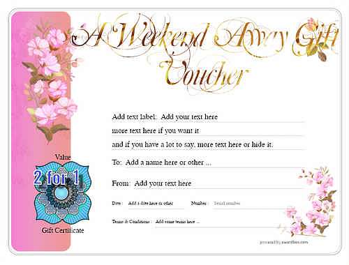 weekend away  gift certificate style8 pink template image-356 downloadable and printable with editable fields