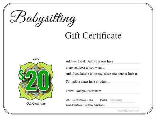 babysitting gift certificate style1 default template image-497 downloadable and printable with editable fields