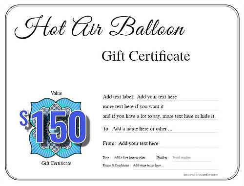 Hot air balloon gift certificate style1 default template image-391 downloadable and printable with editable fields