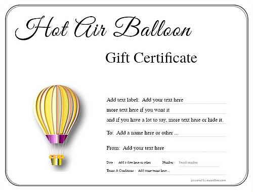 Hot air balloon gift certificate style1 default template image-393 downloadable and printable with editable fields
