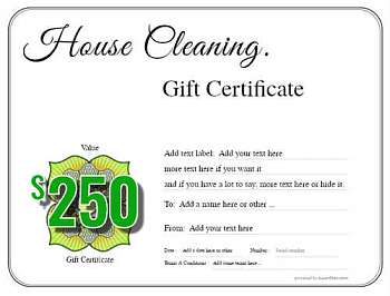 House cleaning gift certificate templates