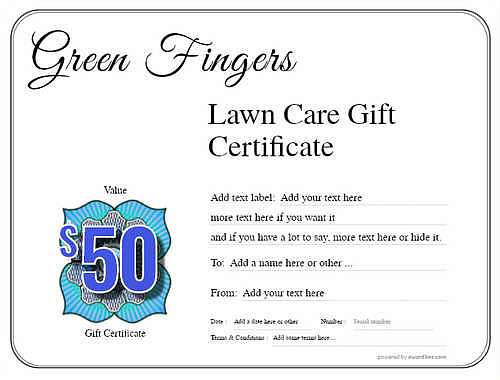 lawn care gift certificate style1 default template image-703 downloadable and printable with editable fields