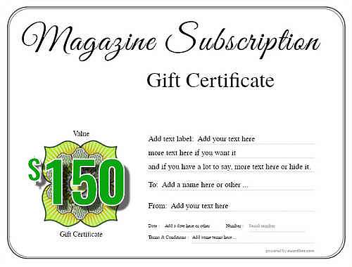 magazine subscription gift certificate style1 default template image-731 downloadable and printable with editable fields