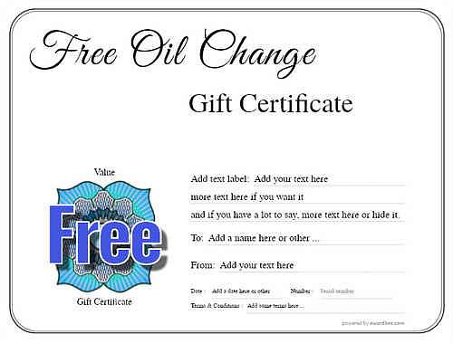 oil change gift certificate style1 default template image-235 downloadable and printable with editable fields