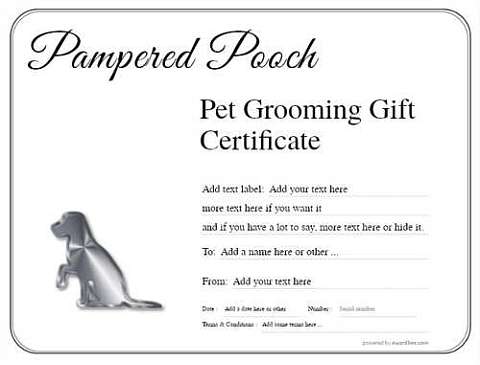 pet grooming gift certificate templates