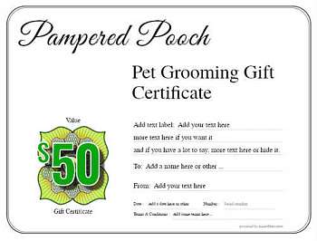 pet grooming gift certificate templates