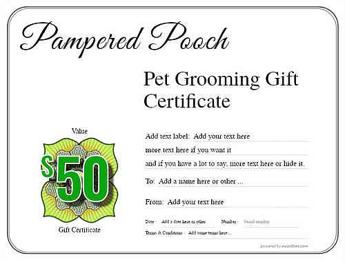 pet grooming gift certificate style1 default template image-471 downloadable and printable with editable fields