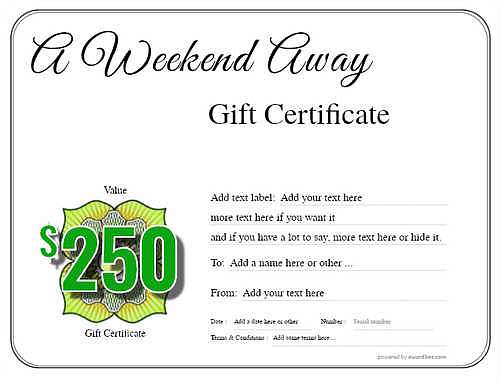 weekend away  gift certificate style1 default template image-341 downloadable and printable with editable fields