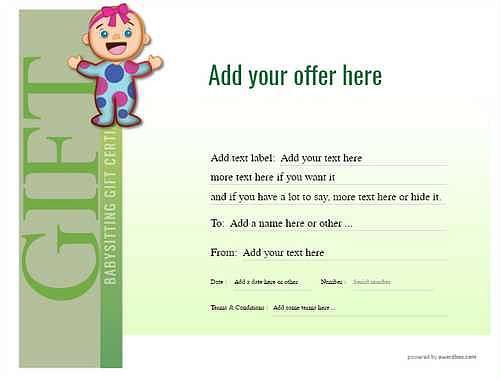 babysitting gift certificate style3 green template image-498 downloadable and printable with editable fields
