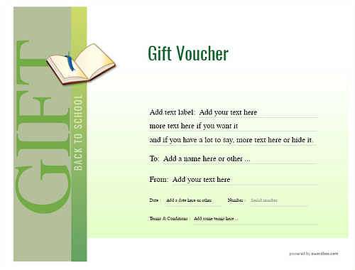 back toschool  gift certificate style3 green template image-108 downloadable and printable with editable fields