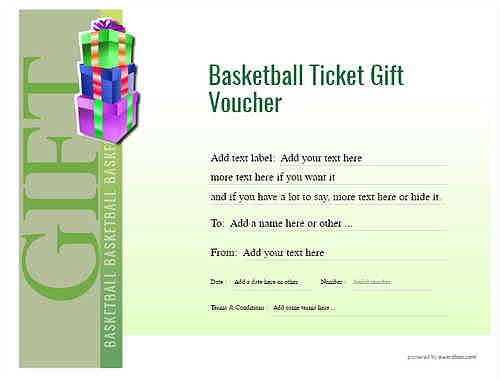 basketball ticket gift certificate style3 green template image-550 downloadable and printable with editable fields