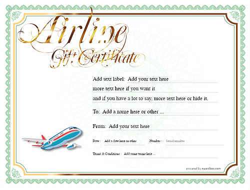 airline gift certificate style4 green template image-321 downloadable and printable with editable fields