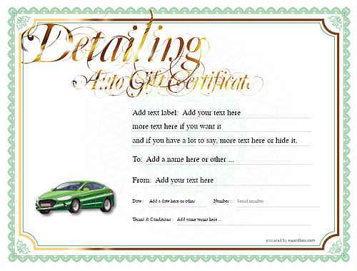 auto detailing  gift certificate style4 green template image-191 downloadable and printable with editable fields