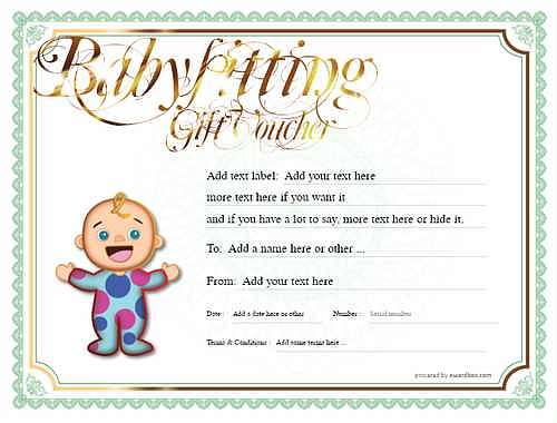 babysitting gift certificate style4 green template image-503 downloadable and printable with editable fields