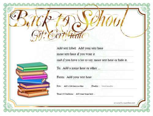 back toschool  gift certificate style4 green template image-113 downloadable and printable with editable fields