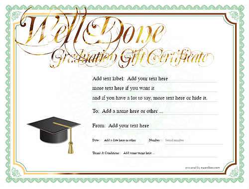graduation gift certificate style4 green template image-763 downloadable and printable with editable fields