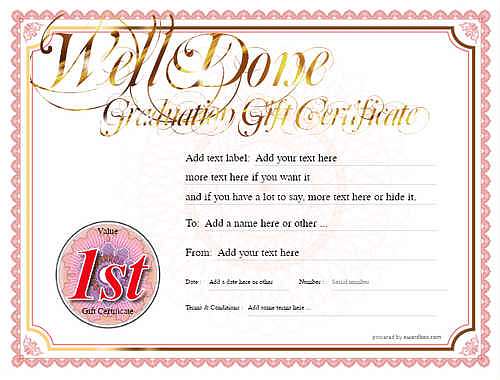 graduation gift certificate style4 red template image-761 downloadable and printable with editable fields