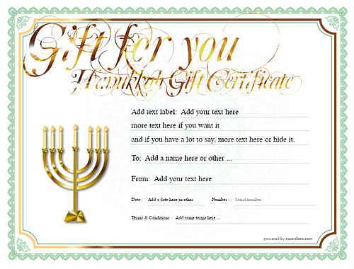 hanukkah   gift certificate style4 green template image-165 downloadable and printable with editable fields