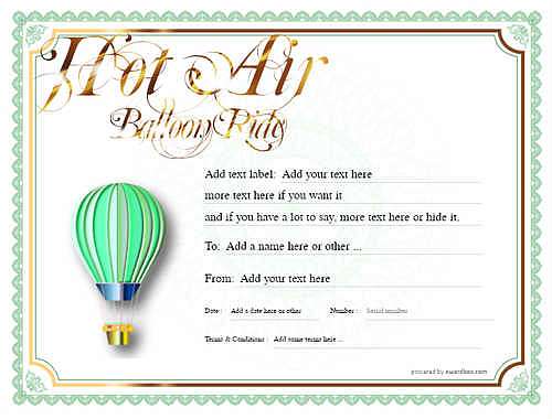 Hot air balloon gift certificate style4 green template image-399 downloadable and printable with editable fields