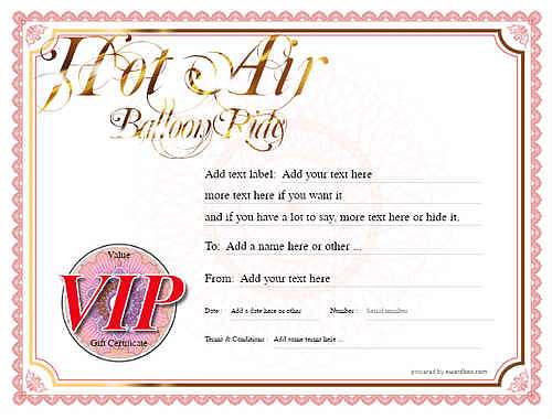 Hot air balloon gift certificate style4 red template image-397 downloadable and printable with editable fields