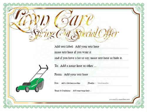 lawn care gift certificate style4 green template image-711 downloadable and printable with editable fields