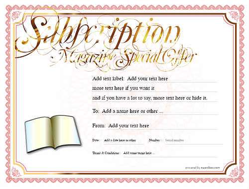 magazine subscription gift certificate style4 red template image-735 downloadable and printable with editable fields