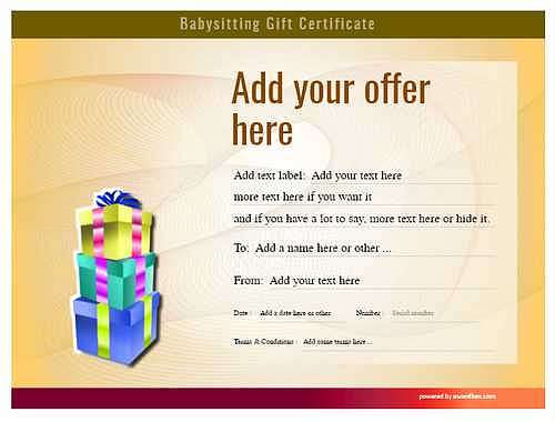 babysitting gift certificate style6 yellow template image-504 downloadable and printable with editable fields