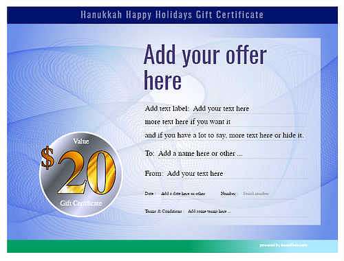 hanukkah   gift certificate style6 blue template image-167 downloadable and printable with editable fields