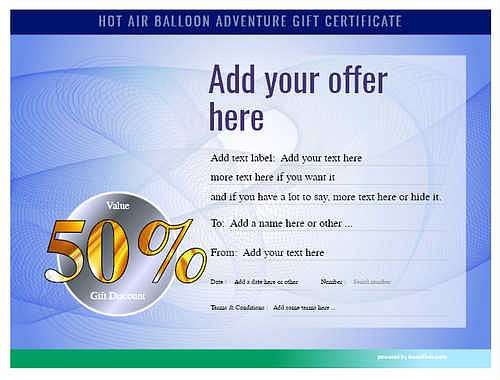 Hot air balloon gift certificate style6 blue template image-401 downloadable and printable with editable fields