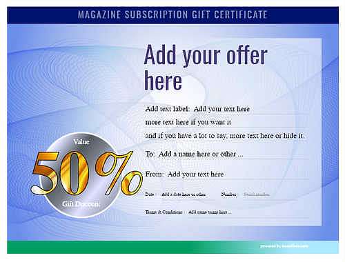 magazine subscription gift certificate style6 blue template image-739 downloadable and printable with editable fields