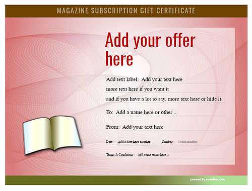 magazine subscription gift certificate style6 red template image-740 downloadable and printable with editable fields