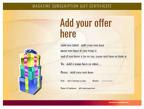 magazine subscription gift certificate style6 yellow template image-738 downloadable and printable with editable fields