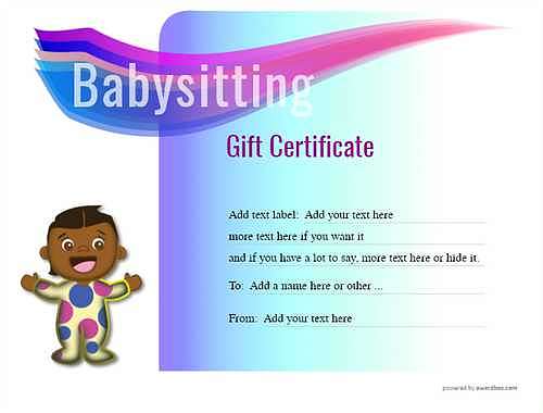 babysitting gift certificate style7 blue template image-510 downloadable and printable with editable fields