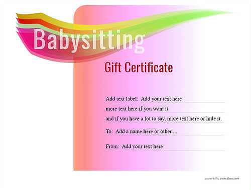 babysitting gift certificate style7 pink template image-509 downloadable and printable with editable fields