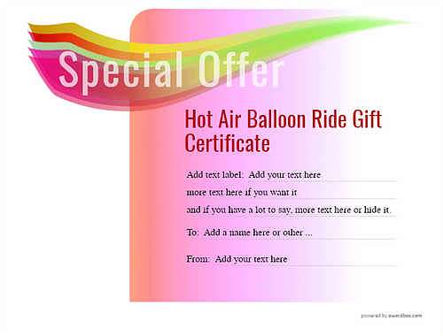 Hot air balloon gift certificate style7 pink template image-405 downloadable and printable with editable fields