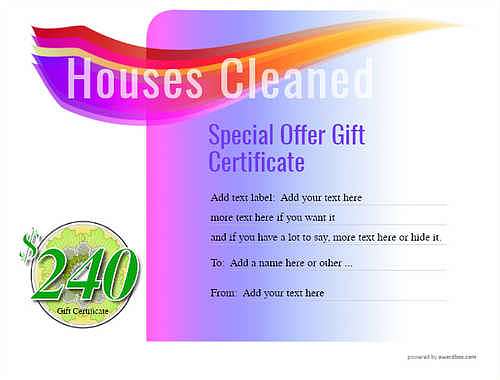 house cleaning gift certificate style7 purple template image-690 downloadable and printable with editable fields