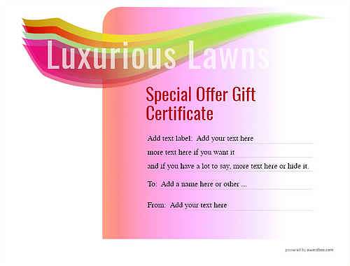 lawn care gift certificate style7 pink template image-717 downloadable and printable with editable fields