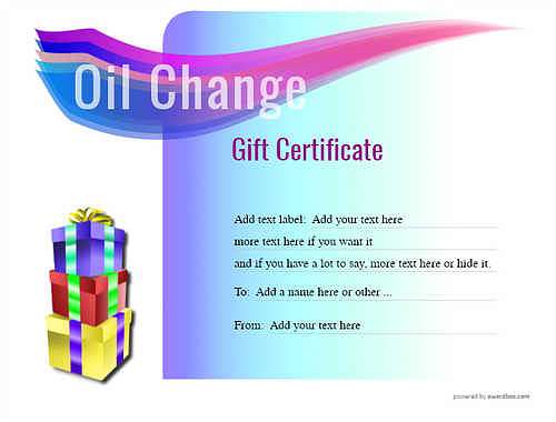 oil change gift certificate style7 blue template image-250 downloadable and printable with editable fields