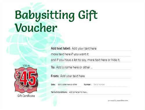 babysitting gift certificate style9 green template image-518 downloadable and printable with editable fields