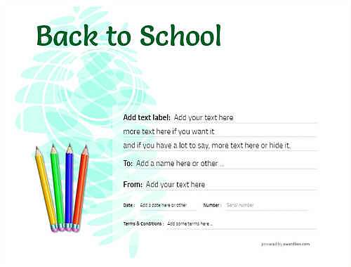 back toschool  gift certificate style9 green template image-128 downloadable and printable with editable fields