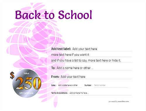 back toschool  gift certificate style9 purple template image-125 downloadable and printable with editable fields