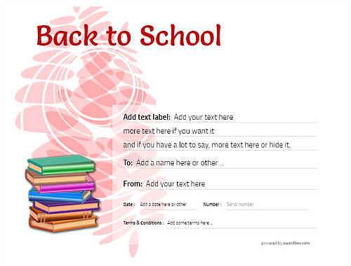 back toschool  gift certificate style9 red template image-126 downloadable and printable with editable fields