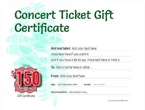 concert ticket gift certificate style9 green template image-596 downloadable and printable with editable fields