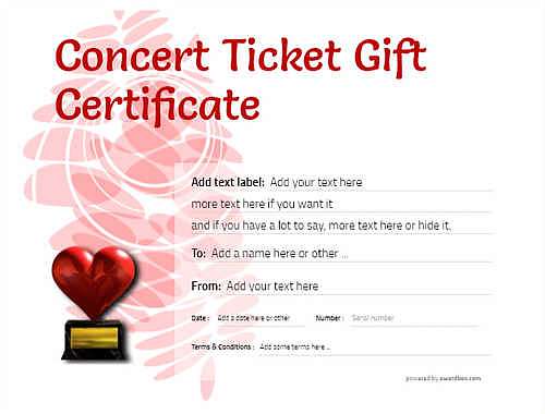 concert ticket gift certificate style9 red template image-594 downloadable and printable with editable fields